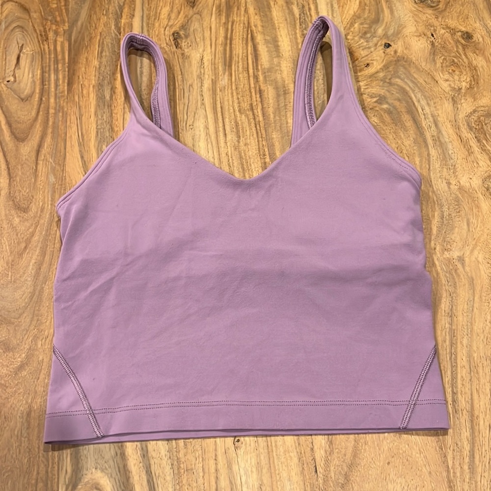 Light purple athletic cropped tank top with low neck